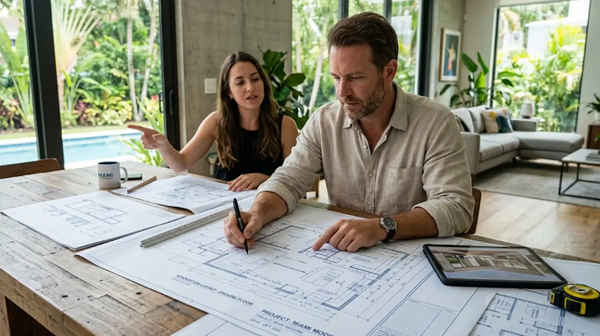 A couple choosing custom home floor plans with Delaurentiis Construction in Fort Lauderdale, FL.